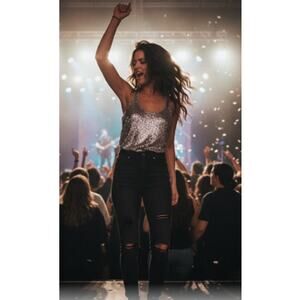 GAP Silver Sequin Racerback Tank Top Women’s Medium Like New